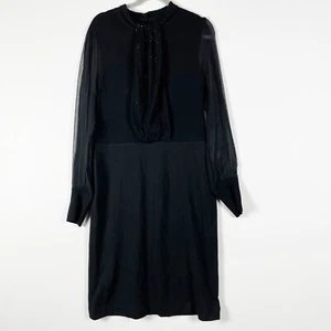 Tory Burch Wollpullover Strick Seide transparent Chiffon Kristall Schmuck Kleid schwarz Large - Bild 1 von 3