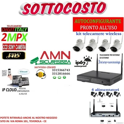 KIT WIRELESS VIDEOSORVEGLIANZA AHD 2MP DVR NVR FULL HD 4 TELECAMERE IP CLOUD  - Immagine 1 di 4