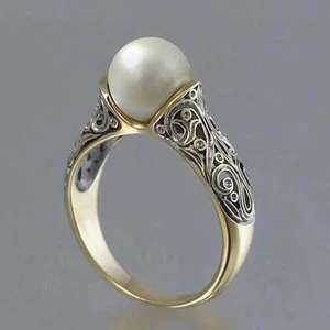 Charm 8mm Natural South Sea Genuine white Perfect Round Pearl Ring 10258AAAAA - Picture 1 of 3