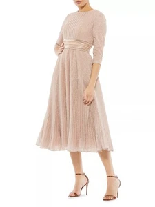 Mac Duggal Women's Size 16 Shimmering 3/4 Sleeve A-Line Midi Dress In Rose Gold - Picture 1 of 6