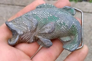 Vintage Largemouth Bass Belt Buckle Indiana Metal Craft 1979 Silver Tone 3 Inch - Picture 1 of 3