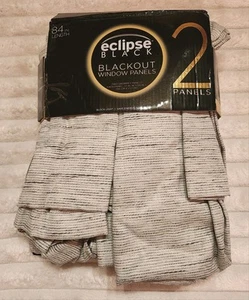 Eclipse White & Gray Black Blackout 2 Curtain Grommet Panel Set 37"W x 84"L Each - Picture 1 of 10