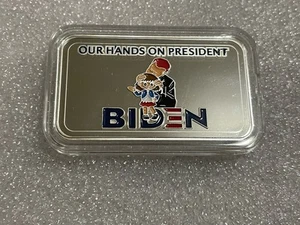Biden Our Hands On President Kid Hair Sniffer 1 oncia .999 barra smaltata argento fine - Foto 1 di 6