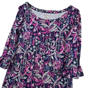 Lilly Pulitzer Blumen Kleid Viskose Spandex Mischung Rüschenärmel Stretch Strick Gr. SM - Bild 1 von 6