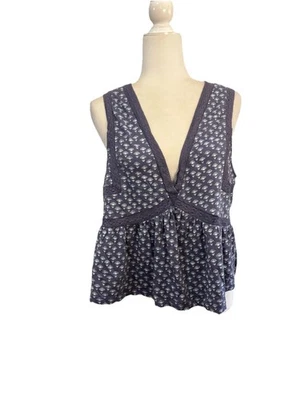 Camiseta sin mangas Lucky Brand Geo con ribete de encaje detalle de borlas azul peplum para mujer mediana  Foto 1 de 4