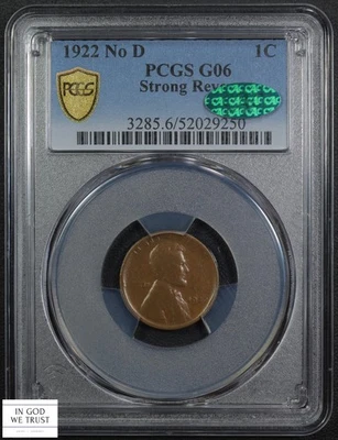 1922 No D Strong Reverse Lincoln Wheat Copper Cent 1C PCGS G 06 CAC - Image 1 of 4