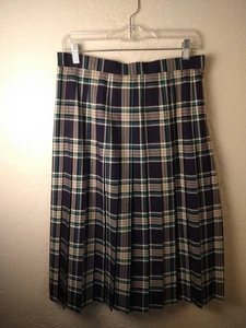 Edinburgh Scotland Skirt KiIt Sz 16 Blue Green Plaid Lined Pleated 30" Waist - Picture 1 of 4
