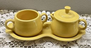 NEW HOMER LAUGHLIN FIESTA "SUNFLOWER YELLOW" CREAMER, SUGAR, TRAY SET - Picture 1 of 12