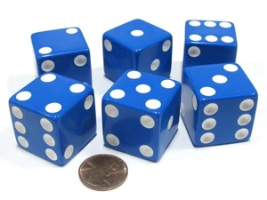 Set of 6 D6 25mm Large Opaque Jumbo Dice - Blue with White Pip - Picture 1 of 1