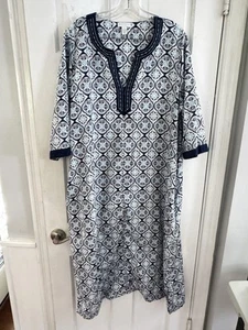 Charter Club Women’s Sz XL Cotton Sleep Shirt Blue/ White Coastal - Picture 1 of 9