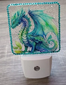 Handmade Standing Teal Dragon Resin Plug In Night Light - Picture 1 of 2