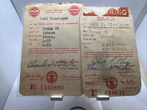 Vintage BSA 1950 & '52 Exploring Membership Cards - Lykens, PA - Bild 1 von 2