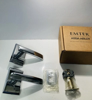 JUEGO DE PALANCAS EMTEK GENEVA CON ROSETA RECTANGULAR MODERNA Pasaje Cromo Mano Izquierda Foto 1 de 4