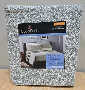 Juego de Sábanas COMPLETO Cuddl Duds Algodón Pesado Franela Verde Floral Ajuste Profundo NUEVO - Imagen 1 de 4