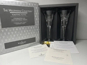 Waterford Millennium Collection Kristall Toasten Flöten Hochzeit 2er Set in Box - Bild 1 von 12