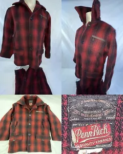 VTG 30S SHADOW PLAID DRYBAK WOOLRICH PENN RICH HUNTING JACKET MACKINAW PANT SET - Picture 1 of 18