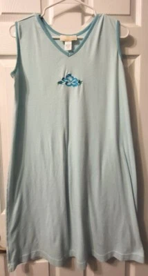Stan Herman Cotton Polyester Long Light Blue 35 in Embordered Small Nightgown - Image 1 of 4