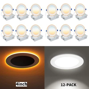 12 Pack 4 Inch 5 CCT 12W Ultra-Thin LED Recessed Ceiling Light with Junction Box - Picture 1 of 19