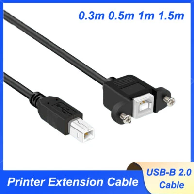 USB-B 2.0 Male to Female Printer Extension Cable With Panel Mount 0.3m0.5m1m1.5m - Image 1 of 4
