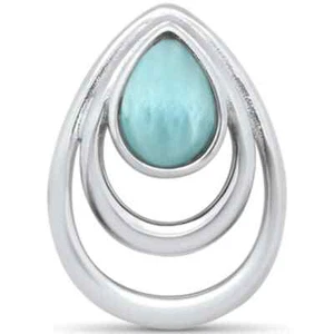 Natural Larimar Pear Shape .925 Sterling Silver Slide Charm Pendant - Picture 1 of 2