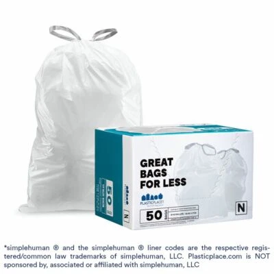 Plasticplace Custom Fit Trash Bags Compatible with simplehuman Code N, 50 Count