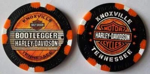 BOOTLEGGER HARLEY-DAVIDSON Knoxville TN WIDE Full Color Black/Orange Poker Chip - Picture 1 of 3