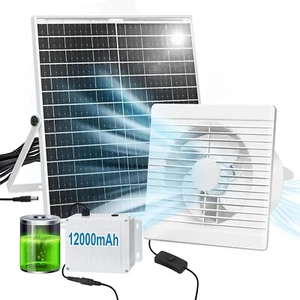 Solar Exhaust Fan with 12000mAH Battery, 22W Solar Powered Fan for Greenhouse - Picture 1 of 6