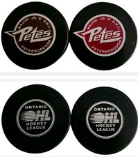 LOT OF 2 PETERBOROUGH PETES OHL OFFICIAL GAME PUCK s MAJOR JR. A MADE SLOVAK+GDR