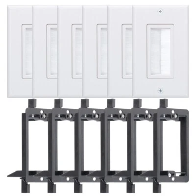 Single Gang Brush Wall Plate Passthrough Cable Plate with Mounting Bracket 6Pack - Image 1 of 4