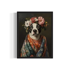 Dog Animal with flowers Bathroom Art Print Poster Wall Art Painting - Picture 1 of 7
