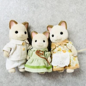 Seltene frühe Sylvanian Families cremefarbene Katze Mädchen Vater Mutter gebraucht kostenloser Versand mit Etikett - Bild 1 von 7