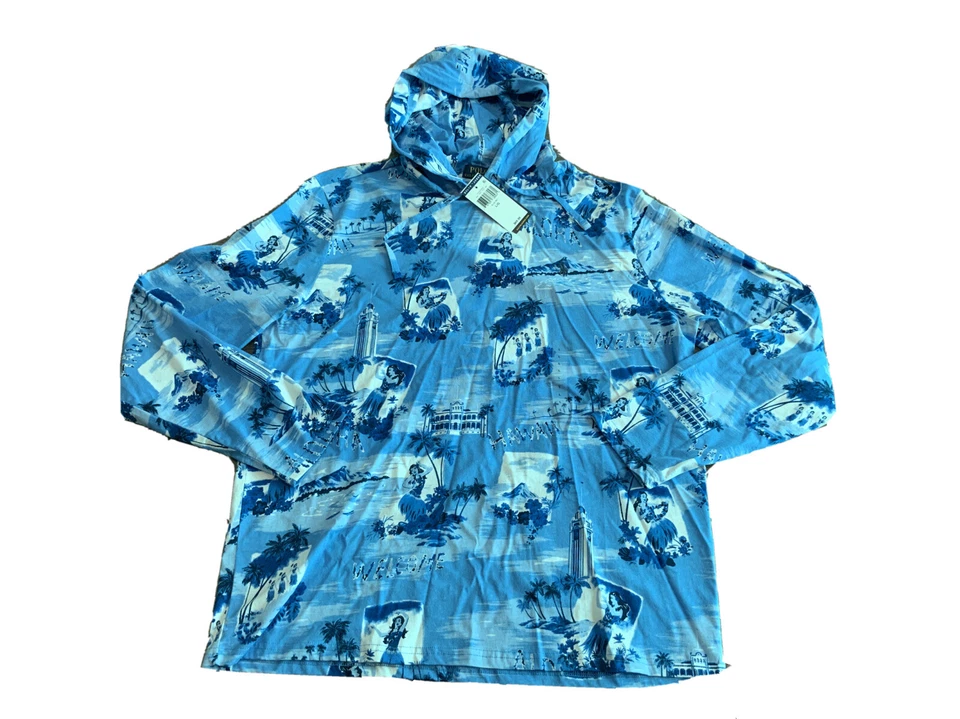 Polo Ralph Lauren Hawaiian Hooded T-shirt Sz Large Mens Blue Aloha Hoodie