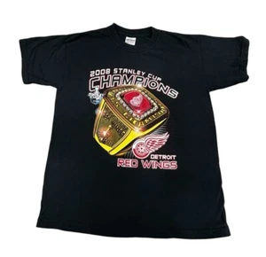 2008 Stanley Cup Champions Detroit Red Wings Youth XL T-Shirt Gildan Heavy Black - Picture 1 of 8