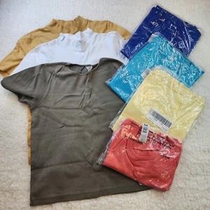 Vintage LOT 7p Short Sleeve Under Shirt Layering Rainbow Granny Fall Summer Base - Picture 1 of 6