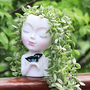 Face Planter with Drainage Hole - Cute Resin Succulent Pot for Indoor/Outdoor - Picture 1 of 7