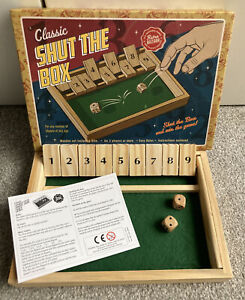 Classic Shut The Box Traditional Wooden Family Game With 2 Dice And Instructions