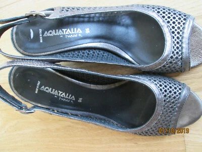 Aquatalia Marvin K Italian Pewter Perforated Leather Wedge Heels Size 9.5  - Image 1 of 4