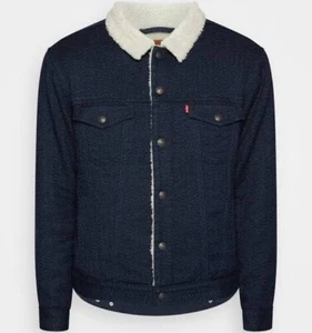 Levis Sherpa Denim Jacket Type 3 Trucker Dark Blue Indigo Size Small - Picture 1 of 7