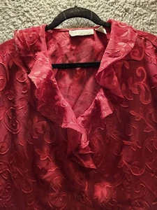 Blusa Dressbarn Mujer Transparente 2X Vino Tinto Volantes Clásica Fiesta Femenina - Imagen 1 de 24