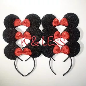 Minnie Mickey Mouse Ears Headbands 6pcs Black Red Bow Party Favors Birthday - Picture 1 of 3