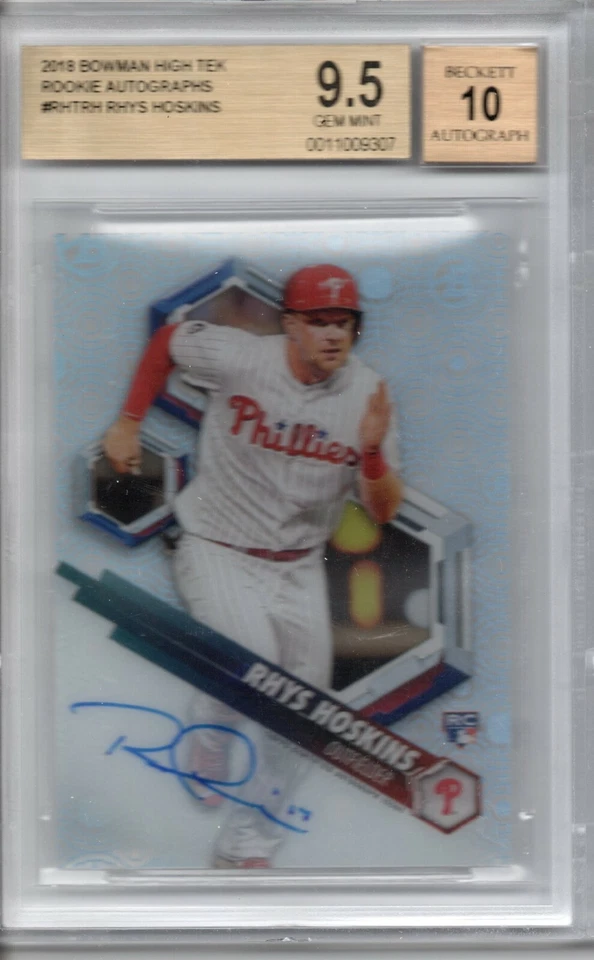 BGS 9.5 2018 Bowman High Tek 10 AUTO #RHTRH Rhys Hoskins RC PHILLIES  - Image 1 of 1