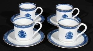 Neoclassica Porcelanas Blue & White W/Gilt Demitasse Cups & Saucers (4) Portugal - Picture 1 of 10
