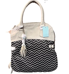Deux Lux Crossbody Expandable Fold Over Tote Handbag Weekender Black/Cream/Gold - Picture 1 of 4