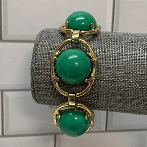 Stella & Dot Bracelet Green Acrylic Cabochon Bamboo Look Zinnea Gold Tone 8.5" - Picture 1 of 13