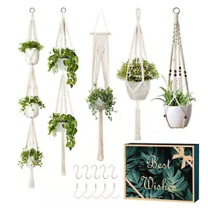 5 Packs Macrame Plant Hanger with 5 Hooks Different Tiers Handmade Cotton Rope - Picture 1 of 27