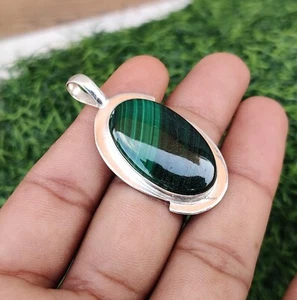 Grüner Malachit Anhänger 925 Sterling Silber Handarbeit Silberschmuck Geschen... - Bild 1 von 4