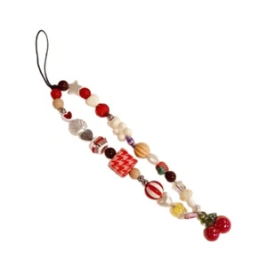 Lovely Cherry Heart Beaded Phone Keychain Handmade Phone Hangings Jewelry Charm - Picture 1 of 8