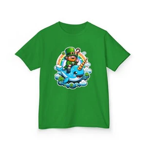 Kids Tee, St Patrick's Day Irish Leprechaun Riding A Narwhal Shirt, Children - Picture 1 of 4