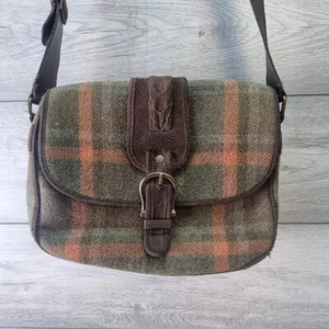Eddie Bauer Womens Shoulder Bag Handbag Wool Orange Brown Leather Strap Tweed - Picture 1 of 10