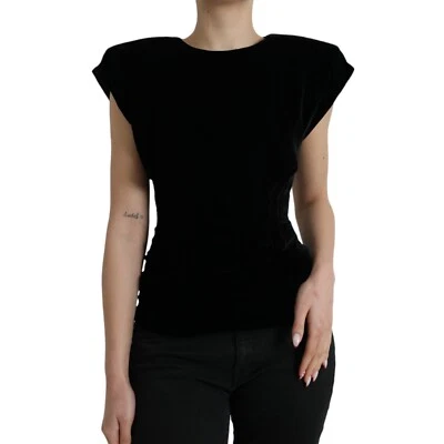Blusa sin mangas de terciopelo negro sin mangas Dolce & Gabbana IT36/US2/XS PRECIO DE VENTA SUGERIDO POR EL FABRICANTE 1120usd Foto 1 de 4